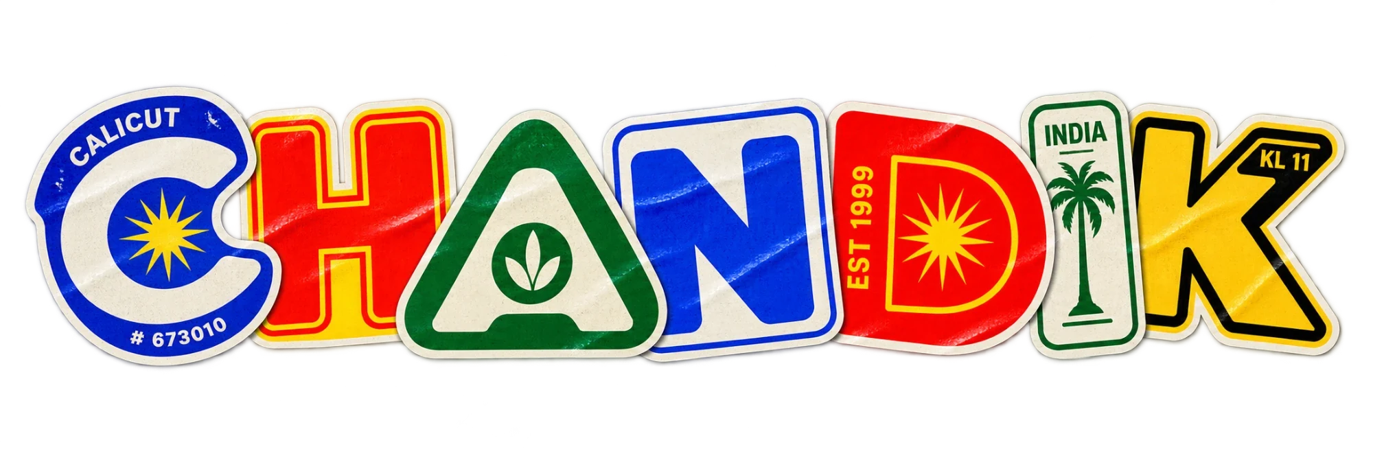 CHANDIK, spelled in vintage produce-label stickers