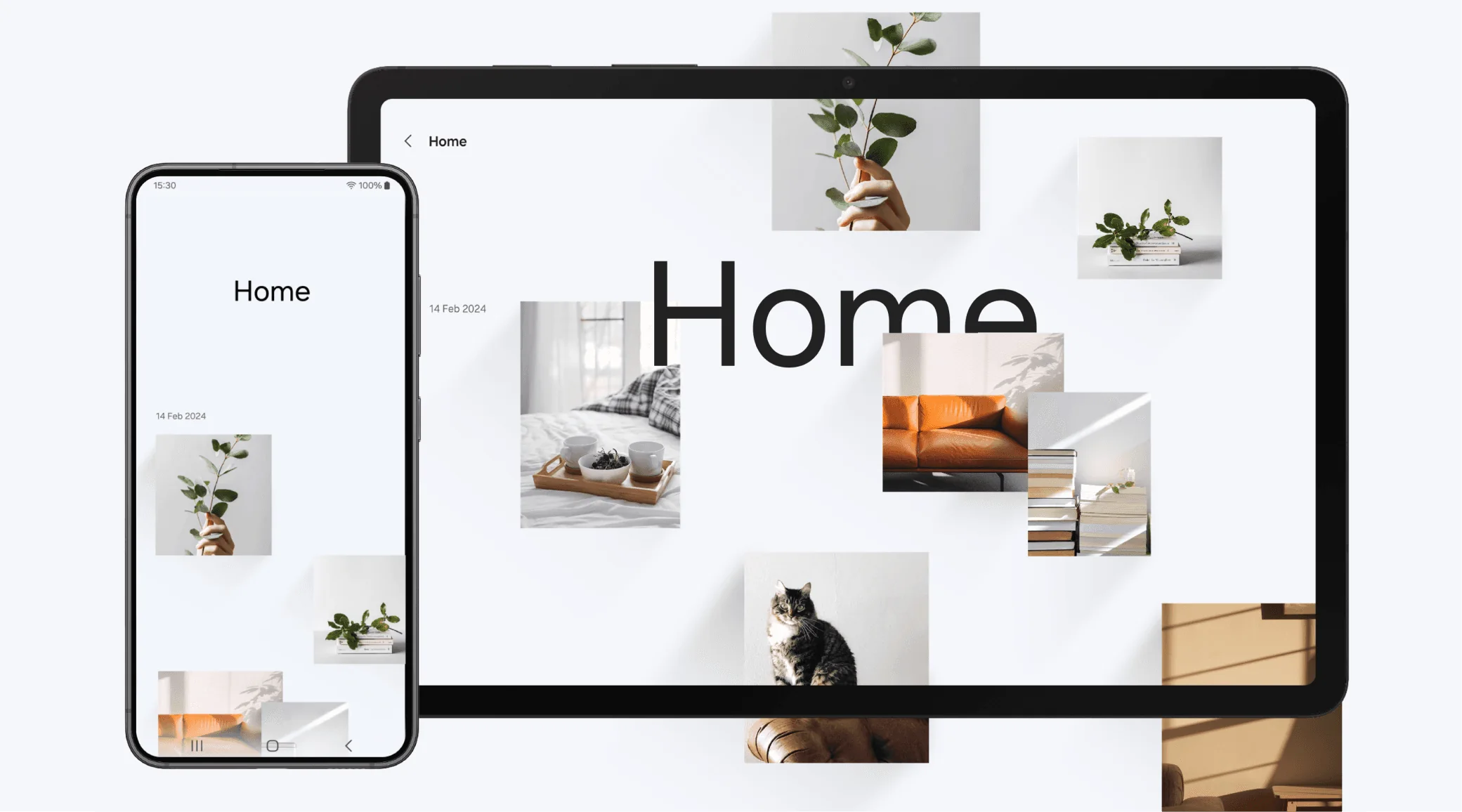“Home” as a spatial, image-layered experience on phone and tablet