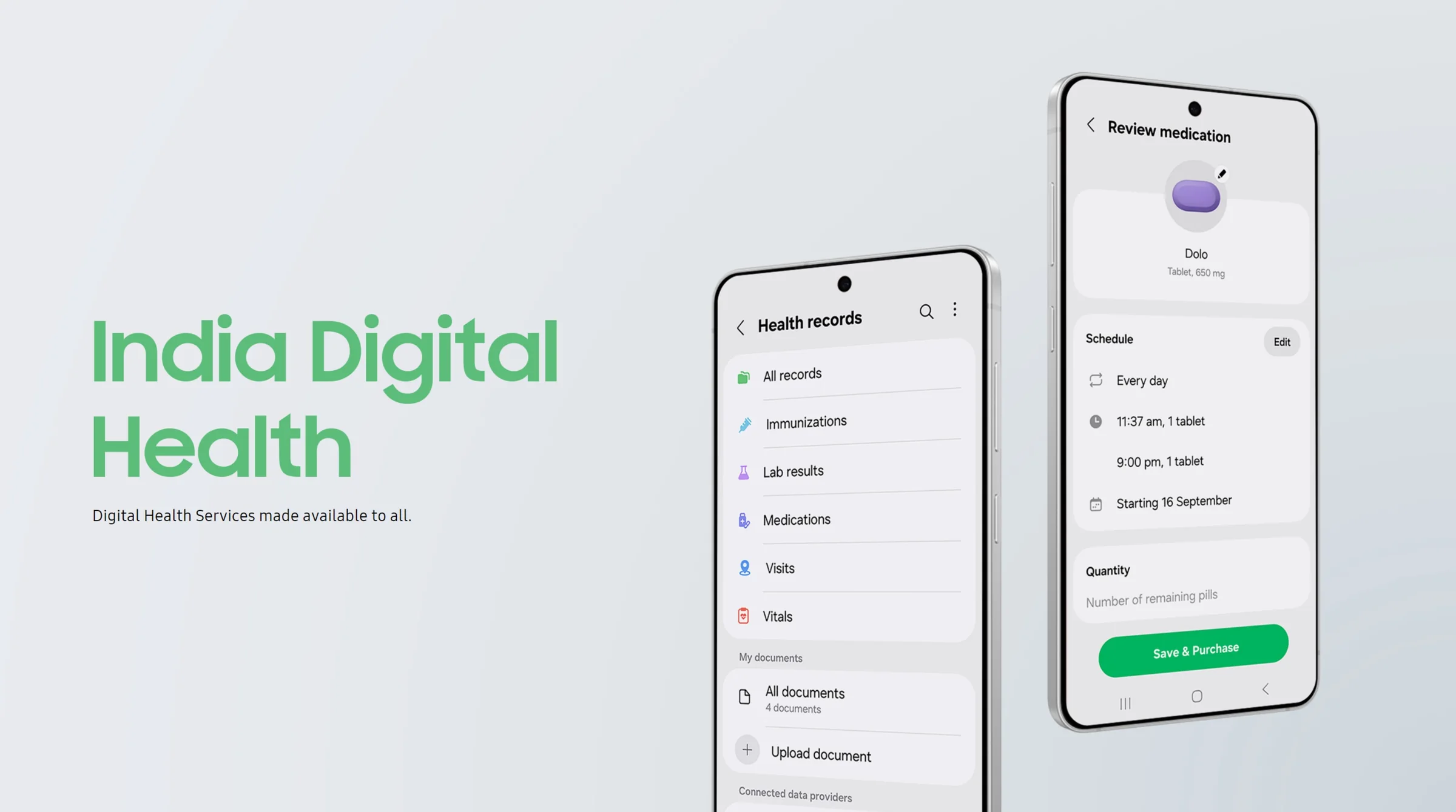 India Digital Health: Health records and Review medication screens in Samsung Health